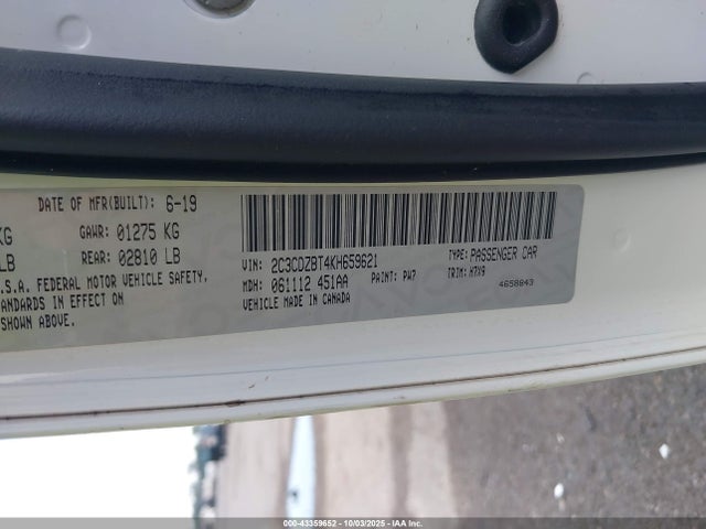 Продажа на аукционе авто 2019 Dodge Challenger R/t, vin: 2C3CDZBT4KH659621, номер лота: 43359652
