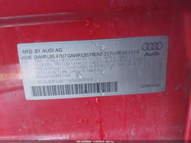 2005 AUDI A4 WAUDF58E15A520493 Photo 8