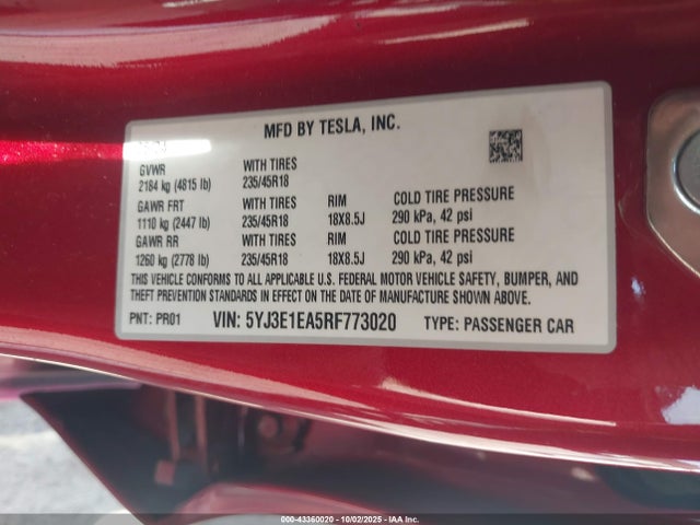 2024 TESLA MODEL 3 5YJ3E1EA5RF773020 Photo 8