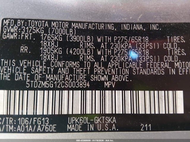 2012 TOYOTA SEQUOIA 5TDZM5G12CS003894 Photo 8