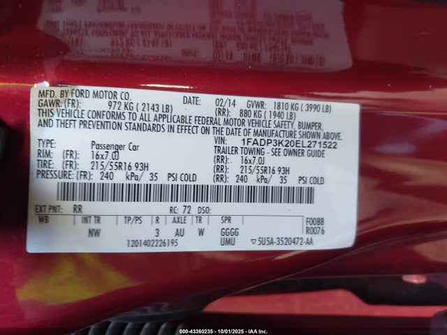 Ford 2014 2014 1FADP3K20EL271522 Image 9