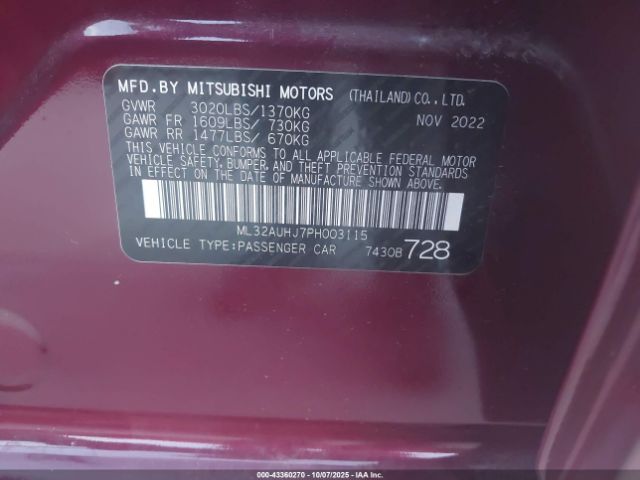 2023 MITSUBISHI MIRAGE ML32AUHJ7PH003115 Photo 8