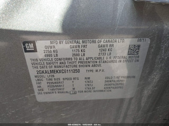 Продаж на аукціоні авто 2012 Gmc Terrain Sle-1, vin: 2GKALMEKXC6111250, номер лоту: 43360276