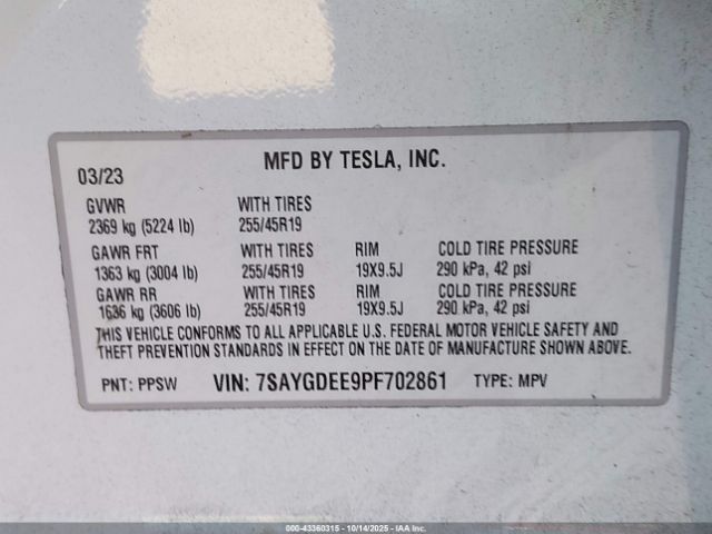 2023 TESLA MODEL Y 7SAYGDEE9PF702861 Photo 8