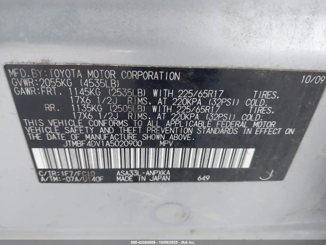 Продаж на аукціоні авто 2010 Toyota Rav4, vin: JTMBF4DV1A5020900, номер лоту: 43360509
