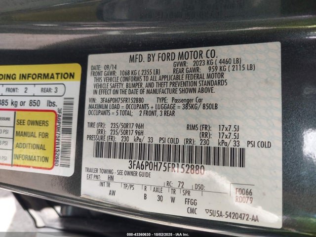 Ford Fusion 2015 3FA6P0H75FR152880 Image 9