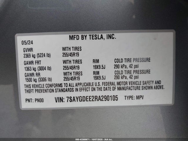 2024 TESLA MODEL Y 7SAYGDEE2RA290105 Photo 8