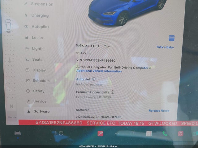 2022 TESLA MODEL S 5YJSA1E52NF486660 Photo 6