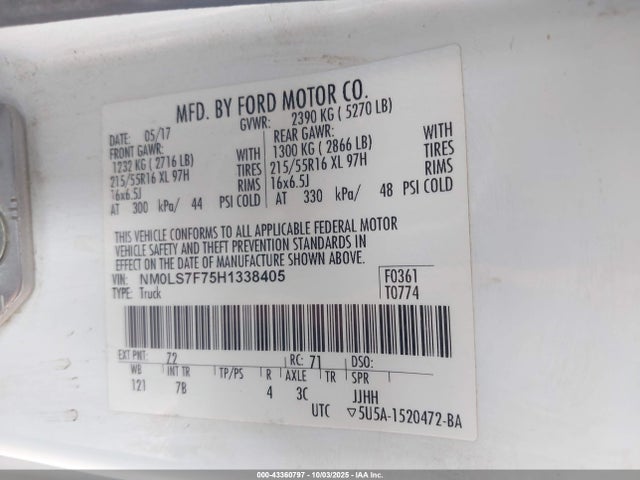 Ford 2.5l dohc pfi 2017 NM0LS7F75H1338405 Image 9