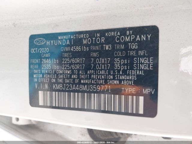 2021 HYUNDAI TUCSON KM8J23A48MU359771 Photo 8