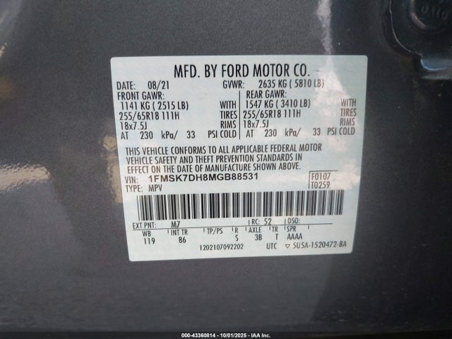Ford Explorer 2021 1FMSK7DH8MGB88531 Image 9