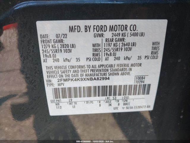 2022 FORD EDGE 2FMPK4K9XNBA82994 Photo 8
