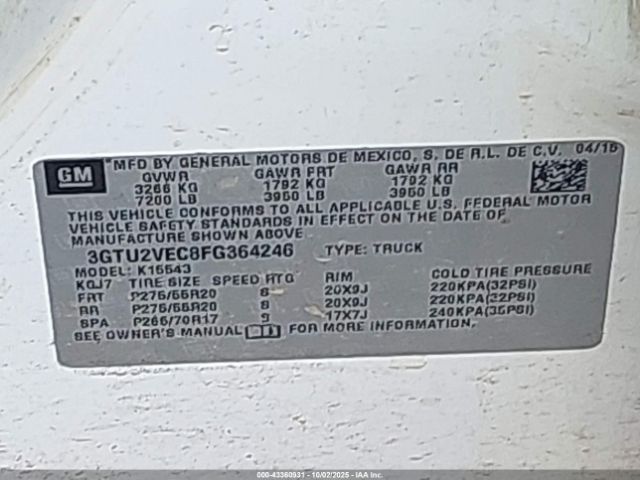 2015 GMC SIERRA 1500 3GTU2VEC8FG364246 Photo 8