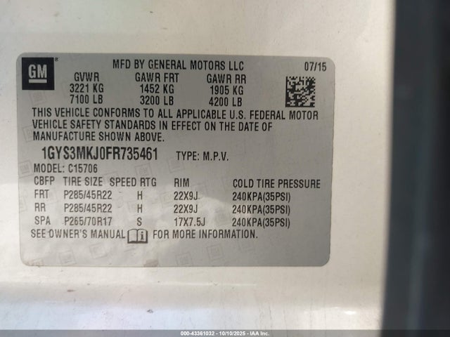 2015 CADILLAC ESCALADE 1GYS3MKJ0FR735461 Photo 8