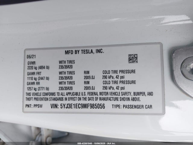 2021 TESLA MODEL 3 5YJ3E1EC9MF985056 Photo 8
