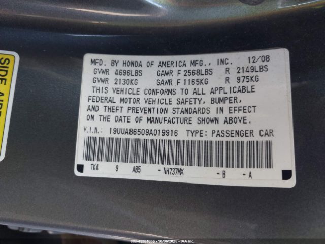 2009 ACURA TL 19UUA86509A019916 Photo 8