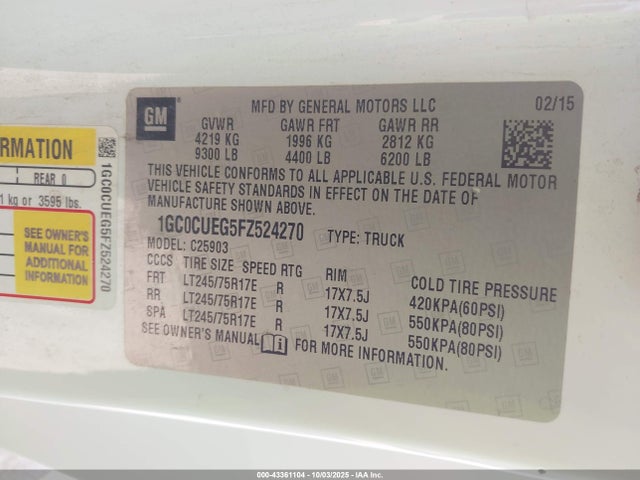 1GC0CUEG5FZ524270 Chevrolet l96