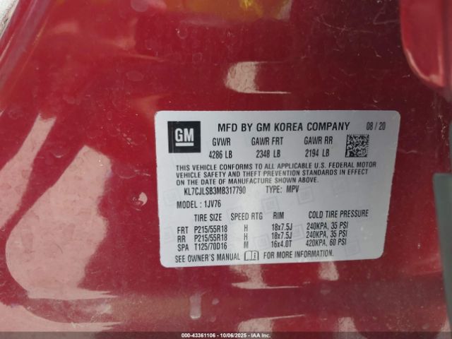 2021 CHEVROLET TRAX KL7CJLSB3MB317790 Photo 8