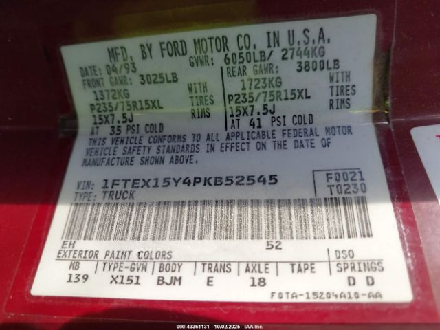 1993 FORD F150 1FTEX15Y4PKB52545 Photo 8