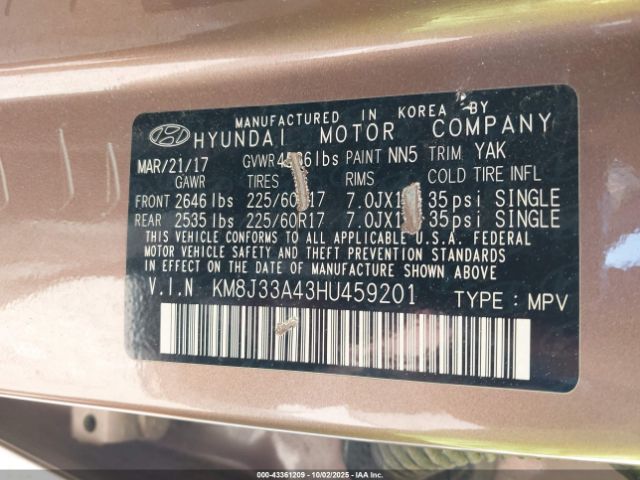 2017 HYUNDAI TUCSON KM8J33A43HU459201 Photo 8