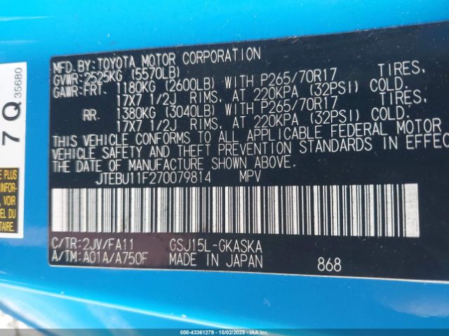 2007 TOYOTA FJ CRUISER JTEBU11F270079814 Photo 8