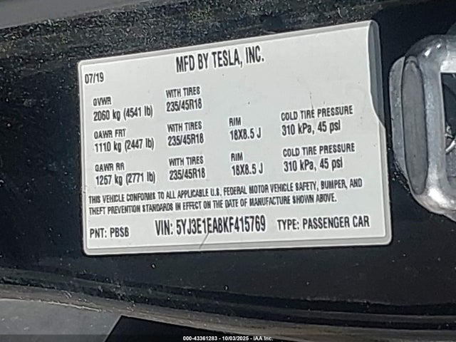2019 TESLA MODEL 3 5YJ3E1EA8KF415769 Photo 8