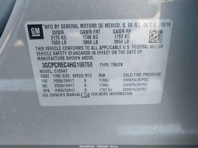 2017 CHEVROLET SILVERADO 1500 3GCPCREC4HG198750 Photo 8