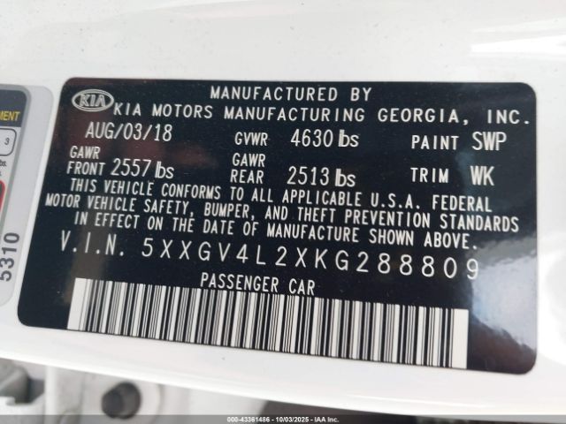 2019 KIA OPTIMA 5XXGV4L2XKG288809 Photo 8