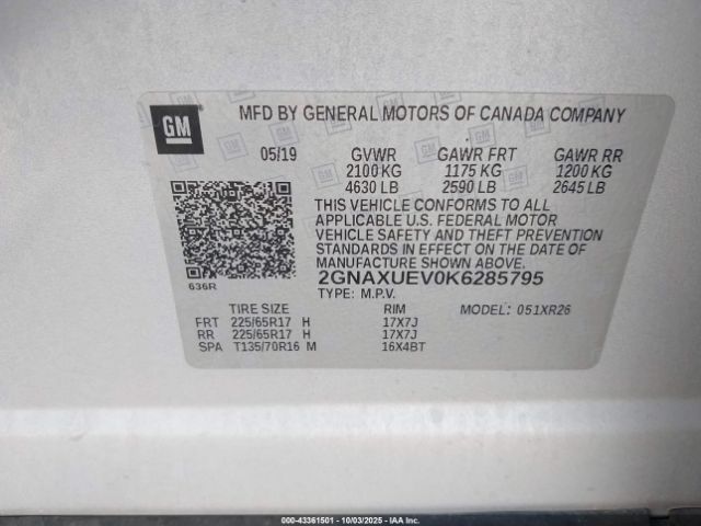 2019 CHEVROLET EQUINOX 2GNAXUEV0K6285795 Photo 8