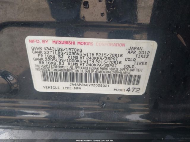 2012 MITSUBISHI OUTLANDER SPORT JA4AP3AU7CZ008321 Photo 8