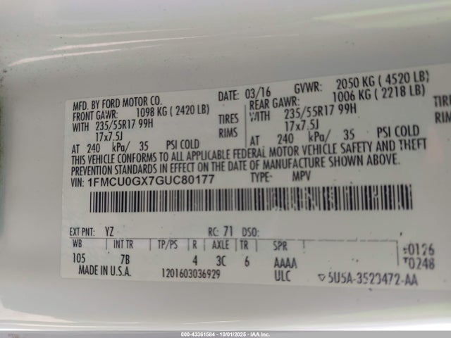1FMCU0GX7GUC80177 Ford 2016