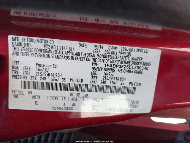 Ford 2014 2014 1FADP3F25EL390340 Image 9