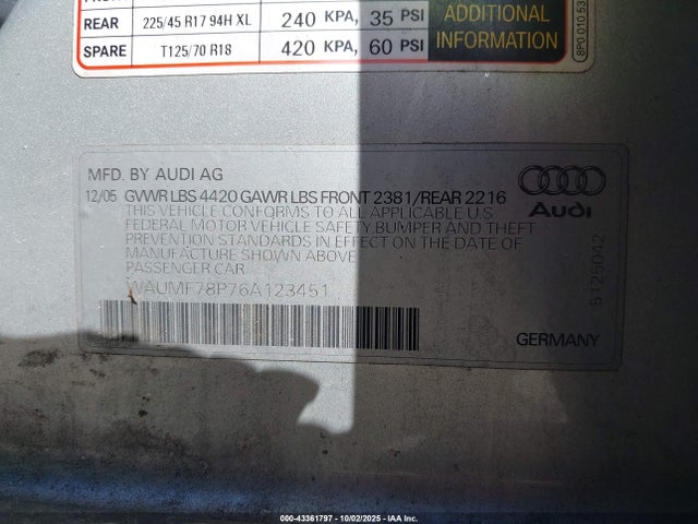 2006 AUDI A3 WAUMF78P76A123451 Photo 8
