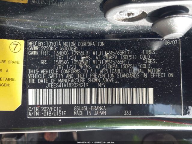 2008 TOYOTA HIGHLANDER JTEES41A182024219 Photo 8