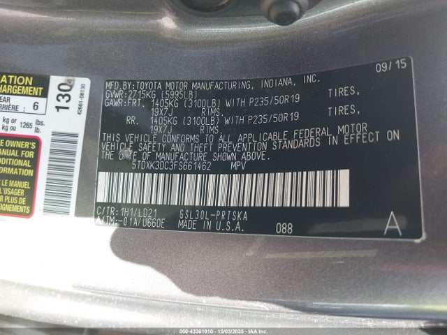 5TDXK3DC3FS661462 Toyota 2gr-fks