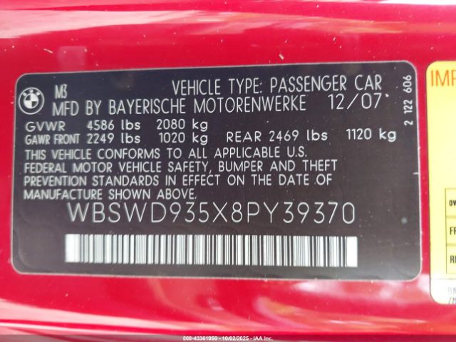 2008 BMW M3 WBSWD935X8PY39370 Photo 8