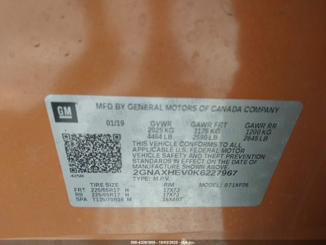 2019 CHEVROLET EQUINOX 2GNAXHEV0K6227967 Photo 8