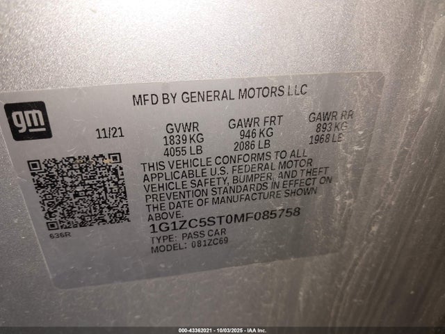 2021 CHEVROLET MALIBU 1G1ZC5ST0MF085758 Photo 8