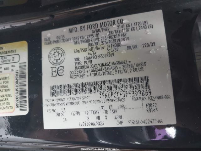 2015 FORD MUSTANG 1FA6P8CF5F5393869 Photo 8