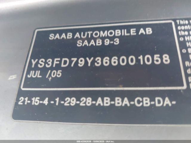 2006 SAAB 9-3 YS3FD79Y366001058 Photo 8