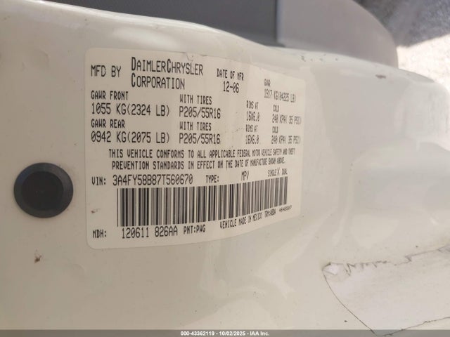 Aukcja sprzedaży 2007 Chrysler Pt Cruiser Touring, vin: 3A4FY58B87T560670, numer aukcji: 43362119