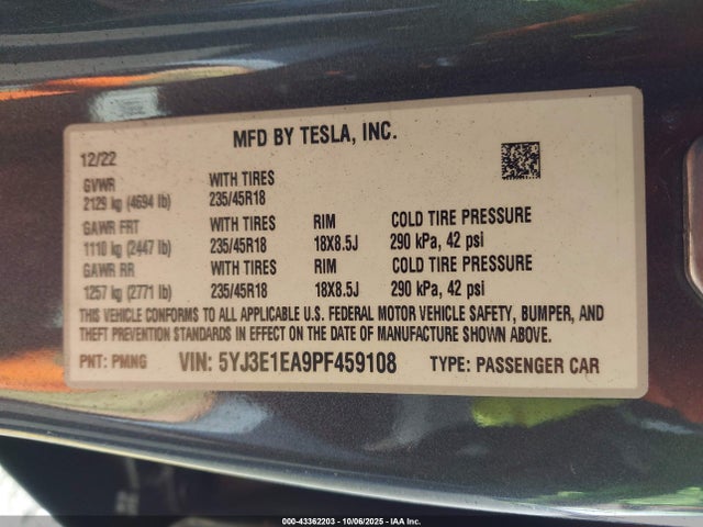 2023 TESLA MODEL 3 5YJ3E1EA9PF459108 Photo 8
