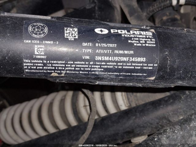 2022 POLARIS RZR 3NSM4U920NF345893 Photo 9