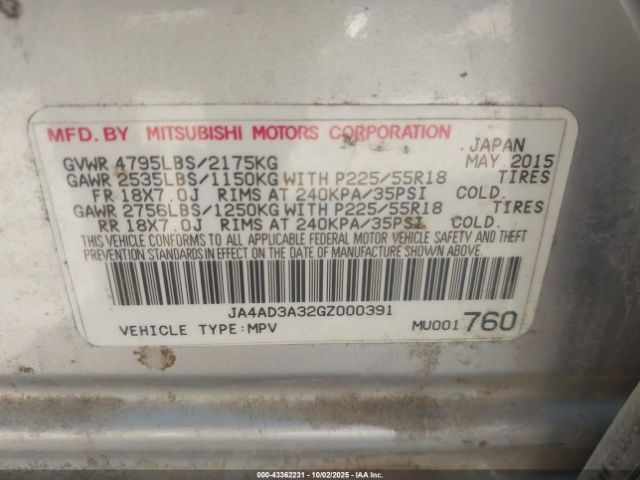 2016 MITSUBISHI OUTLANDER JA4AD3A32GZ000391 Photo 8