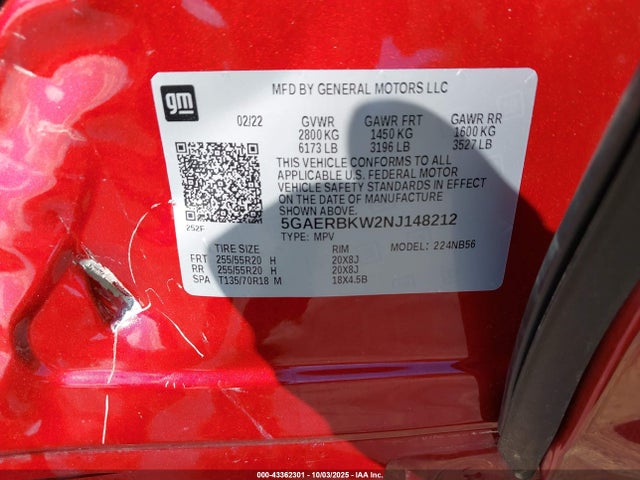 Продажа на аукционе авто 2022 Buick Enclave Fwd Essence, vin: 5GAERBKW2NJ148212, номер лота: 43362301