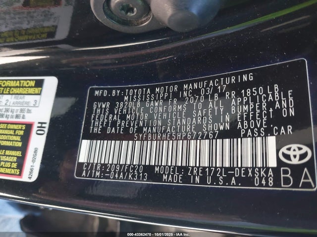 5YFBURHE5HP672767 Toyota 2zr-fe