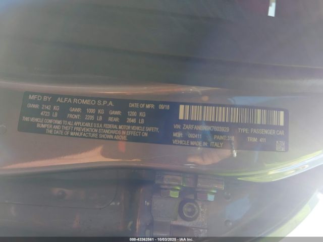2019 ALFA ROMEO GIULIA ZARFANBN9K7603929 Photo 8