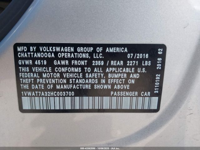 2017 VOLKSWAGEN PASSAT 1VWAT7A32HC003700 Photo 8