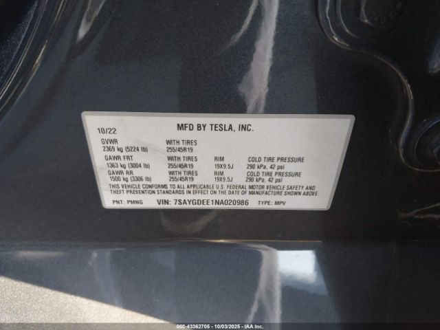 2022 TESLA MODEL Y 7SAYGDEE1NA020986 Photo 8