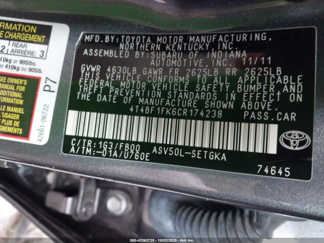 2012 TOYOTA CAMRY 4T4BF1FK6CR174238 Photo 8